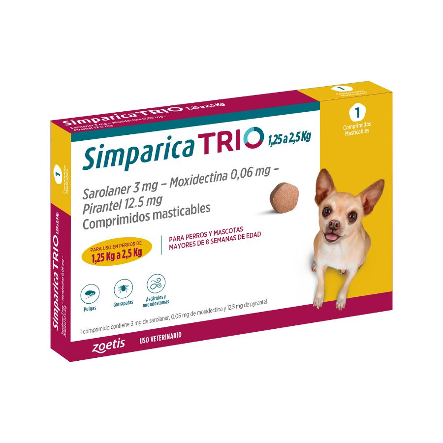 Simparica trio 1.3 - 2.5 kg antiparasitario para perros caja 1 comprimido, , large image number null